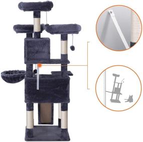 img 1 attached to FEANDREA Large Cat Tree Tower Condo with Scratching Posts, 2 Caves, 3 Plush Perches, Board, Activity Center, 66.1 Inches - Ultimate Cat Furniture for Optimal Play and Rest