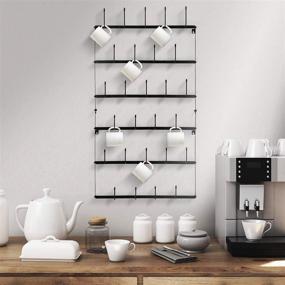 img 3 attached to Large Black Metal Sorbus Wall Mounted Mug Rack Cup Holder – 6-Tier Display Organizer for Coffee Mugs, Tea Cups, Mason Jars, and More – Holds up to 27 Mugs