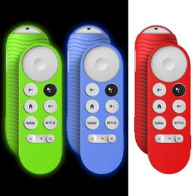 img 4 attached to Silicone Case Bundle for Chromecast with Google TV Remote Control - Protective Cover for 2020 Voice Remote, Shockproof, Washable, Anti-Lost Design with Loop - Glow Green, Glow Blue, Red