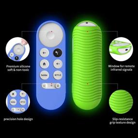 img 3 attached to Silicone Case Bundle for Chromecast with Google TV Remote Control - Protective Cover for 2020 Voice Remote, Shockproof, Washable, Anti-Lost Design with Loop - Glow Green, Glow Blue, Red