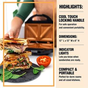 img 2 attached to 🥪 2-Sandwich Maker, Toaster, and Electric Panini Grill - Ultra Nonstick Copper Surface for Easy Cleaning, Quick Cooking with Easy Cut Edges and Indicator Lights