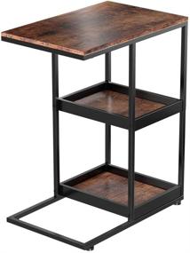 img 4 attached to 📚 Dulcii C Shaped Side Table with Storage Shelves - Coffee Table for Snacks, Laptops, Tablets - 2 Trays, Printer Stand, Paper Storage Shelves - Sofa Side Table for Living Room, Bedroom, Couch