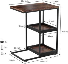 img 2 attached to 📚 Dulcii C Shaped Side Table with Storage Shelves - Coffee Table for Snacks, Laptops, Tablets - 2 Trays, Printer Stand, Paper Storage Shelves - Sofa Side Table for Living Room, Bedroom, Couch