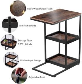 img 3 attached to 📚 Dulcii C Shaped Side Table with Storage Shelves - Coffee Table for Snacks, Laptops, Tablets - 2 Trays, Printer Stand, Paper Storage Shelves - Sofa Side Table for Living Room, Bedroom, Couch