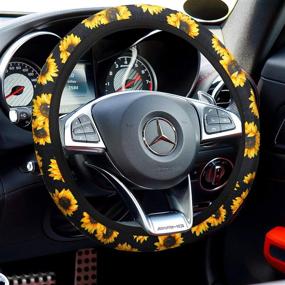 img 3 attached to 🌻 Sunflower-themed Car Accessories Set: Flora Steering Wheel Cover, Coasters, and Keyring Bracelet for Vehicle, Auto, Car, Truck, SUV