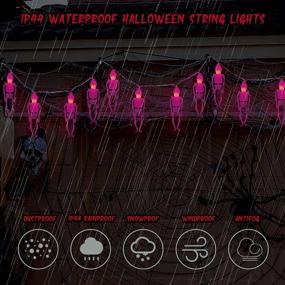 img 1 attached to 🎃 10ft Waterproof Battery Operated Outdoor and Indoor Halloween Skeleton Decoration String Lights with Remote Control - Perfect for Haunted Houses, Parties, and Windows to Create a Spooky Atmosphere (Purple)