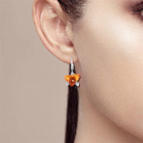 img 1 attached to Santuzza 925 Sterling Silver Orchid Dangle Earring: Orange Enamel Flower Drop Earrings with White Cubic Zirconia