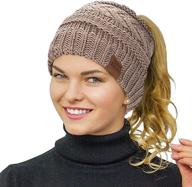 🧣 soft stretch cable knit messy high bun hat for women - rosoz ponytail beanie for winter warmth logo