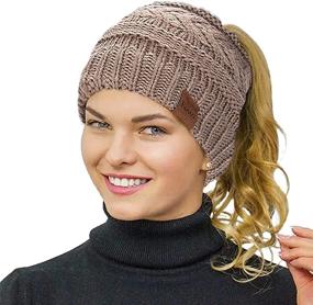 img 4 attached to 🧣 Soft Stretch Cable Knit Messy High Bun Hat for Women - Rosoz Ponytail Beanie for Winter Warmth