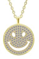 😊 women's and teens' smiley face necklace: 14k white gold/gold plated, cubic zirconia simulated diamond, round pendant, fun and cute lucky smiley face design, ideal christmas gift for girls logo