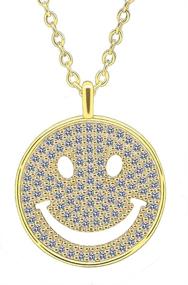 img 4 attached to 😊 Women's and Teens' Smiley Face Necklace: 14k White Gold/Gold Plated, Cubic Zirconia Simulated Diamond, Round Pendant, Fun and Cute Lucky Smiley Face Design, Ideal Christmas Gift for Girls