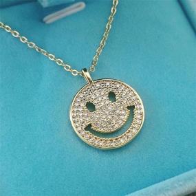 img 2 attached to 😊 Women's and Teens' Smiley Face Necklace: 14k White Gold/Gold Plated, Cubic Zirconia Simulated Diamond, Round Pendant, Fun and Cute Lucky Smiley Face Design, Ideal Christmas Gift for Girls