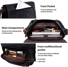 img 1 attached to 🎒 15.6 Inch Laptop Bag: Canvas Messenger Bag for Men and Women, Travel Satchel Shoulder Bag, Briefcase for Business