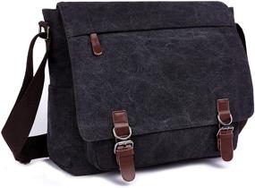 img 3 attached to 🎒 15.6 Inch Laptop Bag: Canvas Messenger Bag for Men and Women, Travel Satchel Shoulder Bag, Briefcase for Business