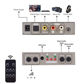 img 1 attached to Конвертер звука с высоким качеством звучания 192KHz Digital-Analog с пультом дистанционного управления громкостью, оптическим входом Toslink SPDIF или коаксиальным входом на стерео разъемы R/L и 3.5 мм Jack, несколько режимов музыки, одновременные двойные выходы.