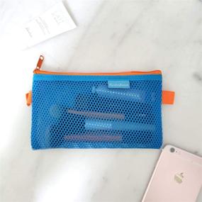 img 1 attached to Blue Mesh Zipper Pouch Set - 6 Pack with 3 Sizes (A4, A5, A6) - Clear Zipper Bags for Organization, Travel, and Cosmetics