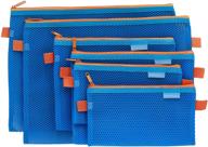 blue mesh zipper pouch set - 6 pack with 3 sizes (a4, a5, a6) - clear zipper bags for organization, travel, and cosmetics logo