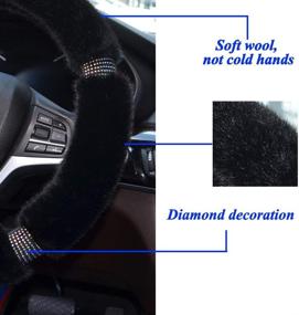 img 2 attached to 👗 ZATOOTO Fluffy Steering Wheel Covers for Women - Cute Car Black Fuzzy Interior Set Accessories for Girls, 15 inch Bling Rhinestone Diamond Plush, Warm Winter Furry