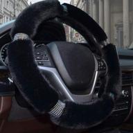 👗 zatooto fluffy steering wheel covers for women - cute car black fuzzy interior set accessories for girls, 15 inch bling rhinestone diamond plush, warm winter furry logo