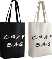 premium friends tv show crap bag: 2-pack large canvas reusable grocery tote bags in white and black craft canvas логотип