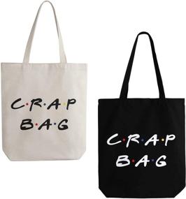 img 2 attached to Premium Friends TV Show Crap Bag: 2-Pack Large Canvas Reusable Grocery Tote Bags in White and Black Craft Canvas