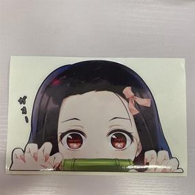 img 1 attached to 🤩 Наклейки BLKUOPAR Nezuko Kamado Peeker для автомобиля - 6" x 4.6" аниме виниловые водонепроницаемые наклейки для окон - декоративные наклейки Waifu с дизайном Peeking