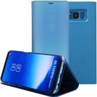 📱 aicase galaxy s8 plus case - translucent view window sleep/wake up function - luxury mirror screen flip electroplate plating stand - full body protection - samsung galaxy s8 plus cover (blue) logo