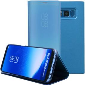 img 4 attached to 📱 AICase Galaxy S8 Plus Case - Translucent View Window Sleep/Wake Up Function - Luxury Mirror Screen Flip Electroplate Plating Stand - Full Body Protection - Samsung Galaxy S8 Plus Cover (Blue)