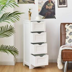 img 2 attached to 🚽 Tangkula Bathroom Floor Cabinet: 4-Drawer Wooden Storage, Anti-Tipping Device, Freestanding Side Storage for Home Office - 12x12x32.5 Inch (White)