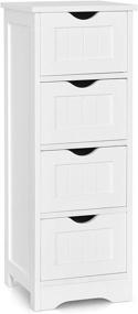 img 4 attached to 🚽 Tangkula Bathroom Floor Cabinet: 4-Drawer Wooden Storage, Anti-Tipping Device, Freestanding Side Storage for Home Office - 12x12x32.5 Inch (White)