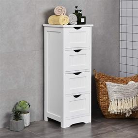 img 3 attached to 🚽 Tangkula Bathroom Floor Cabinet: 4-Drawer Wooden Storage, Anti-Tipping Device, Freestanding Side Storage for Home Office - 12x12x32.5 Inch (White)
