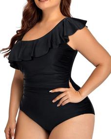 img 1 attached to 👙 Flattering Aqua Eve Plus Size One Piece Swimsuits: Stylish Tummy Control & Ruffled One Shoulder for Women