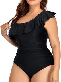 img 2 attached to 👙 Flattering Aqua Eve Plus Size One Piece Swimsuits: Stylish Tummy Control & Ruffled One Shoulder for Women