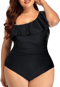 img 3 attached to 👙 Flattering Aqua Eve Plus Size One Piece Swimsuits: Stylish Tummy Control & Ruffled One Shoulder for Women