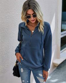 img 3 attached to 👚 Women's Casual Long Sleeve Lapel Zip Sweatshirt with Drawstring - Loose Pullover Tops by PRETTYGARDEN
