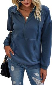 img 4 attached to 👚 Women's Casual Long Sleeve Lapel Zip Sweatshirt with Drawstring - Loose Pullover Tops by PRETTYGARDEN