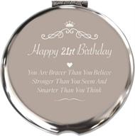 🎁 blue leaves 21st birthday gifts for girls - bestie, sister, daughter, bff, niece - stainless steel mirror - happy 21st birthday celebration logo