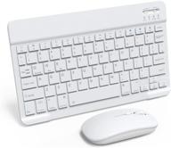 protable wireless bluetooth keyboard and mouse combo rechargeable external cordless keyboard for android windows tablet cell phone surface ipad iphone macbook air pro imac mac laptop (white) logo