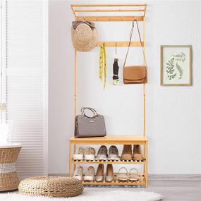 img 3 attached to 🌿 Original Color SANPON Bamboo Hall Tree with Bench - Entryway Coat Rack & Corner Hall Tree with Hooks