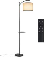 🌞 floor lamp by tomons - led standing lamp with remote control, adjustable dimmable bulb, and hanging fabric lampshade - industrial arc reading light for living rooms, bedrooms - tall design with removable shelf логотип