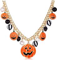 🎃 halloween pumpkin pendant necklace with witch cat charms for women and girls - xocartige party ghost long chain necklaces logo