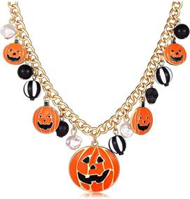 img 4 attached to 🎃 Halloween Pumpkin Pendant Necklace with Witch Cat Charms for Women and Girls - XOCARTIGE Party Ghost Long Chain Necklaces