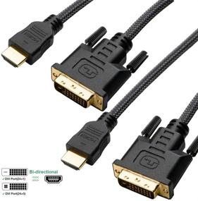 img 4 attached to 🔌 6FT 2-Pack Bidirectional HDMI to DVI Cable - HDMI to DVI-D(24+) or DVI to HDMI Male to Male Adapter Cord 6' - Compatible for Raspberry Pi, Roku, Xbox One, PS4 PS3, Graphics Card - Braided (Bi-Directional)