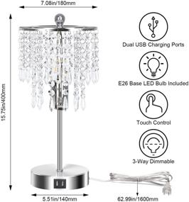 img 3 attached to Set of 2 Xydstay Crystal Table Lamps - 3-Way Dimmable Touch Bedside Lamp with 2 USB Charging Ports and Bulbs Included - Perfect for Bedroom and Living Room