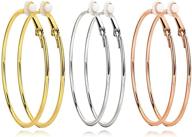 👂 set of 3 non-piercing clip on earrings: big hoops in gold, rose gold, and silver, hypoallergenic earrings for women and girls logo