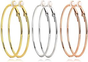 img 4 attached to 👂 Set of 3 Non-Piercing Clip On Earrings: Big Hoops in Gold, Rose Gold, and Silver, Hypoallergenic Earrings for Women and Girls