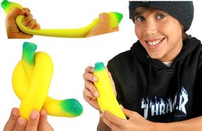 img 3 attached to 🍌 JA-RU Stretchy Banana Squishy Toys (2 Units) - Anxiety Stress Relief Toys for Autistic Children & Adults, Sensory Fidget Toys + Bonus Ball - Great for Parties! 3340-2p