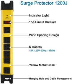img 3 attached to Промышленный высокопрочный сетевой удлинитель с защитой от перенапряжения: 6 розеток, 15 А, сетевой шнур длиной 6 футов, 1200 Джоулей