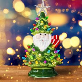 img 1 attached to 🎄 FUNPENY 11" Ceramic Christmas Tree with 50 Multicolored Lights - Pre-lit Battery Operated Vintage Desktop Santa Tree Ornaments, Indoor Xmas Desk Centerpiece Decorations