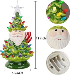 img 3 attached to 🎄 FUNPENY 11" Ceramic Christmas Tree with 50 Multicolored Lights - Pre-lit Battery Operated Vintage Desktop Santa Tree Ornaments, Indoor Xmas Desk Centerpiece Decorations